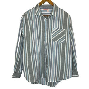 Women's Small Fresh Produce Multi-Color Stripe Cotton/Linen Blend Button Down
